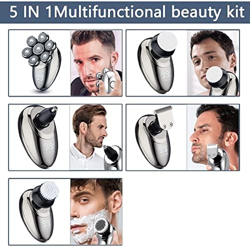 Head Shavers for Bald Men 5 in 1 Electric Shaver for Men 7D Floating Cutter Head USB Rechargeable Rotary Shaver Smart Multifunctional Grooming Kit