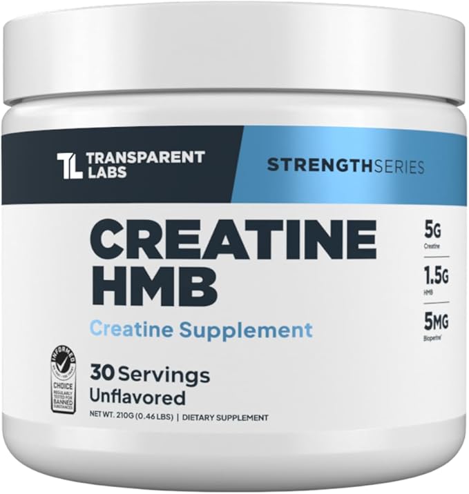 Transparent Labs Creatine HMB - Creatine Monohydrate Powder with HMB for Muscle Growth Increased Strength Enhanced Energy Output and Improved Athletic Performance - 30 Servings Unflavored