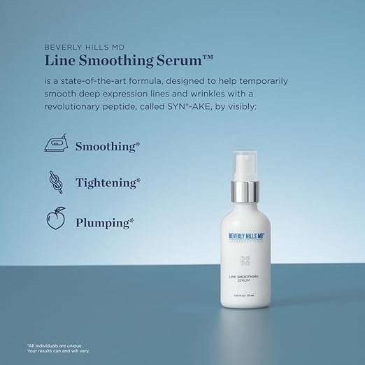 Beverly Hills MD Line Smoothing Serum- Reduce Deep Wrinkles &amp Smooth Skin- Anti-Aging Serum for Firming and Hydrating Face- Correct Fine Lines w/Antioxidants Peptides Ginkgo Bilboa Extract &amp