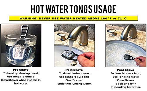 Premium OmniShaver Special - Free Hot Water Tong! Fastest Way to Shave Head Legs Arms Body | an Alternative to Disposable Shaving Razors Self Cleans &amp Strops During Use