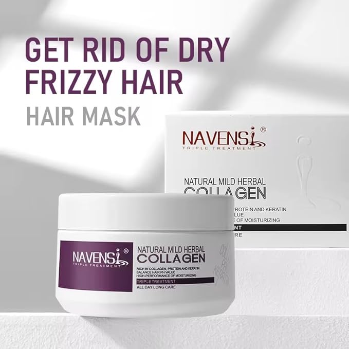 Navensi Natural Mild Herbal Collagen Triple Treatment Hair Care Moisturizing with Protein and Keratin pH Balancing hair mask. 16.9 floz