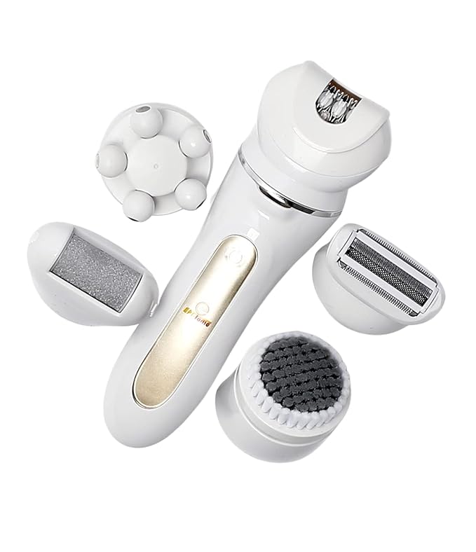 Epitome 5-in-1 Hair Removal Epilator with Facial Cleanser and Shaver attachments Wet/Dry with Built-in Light
