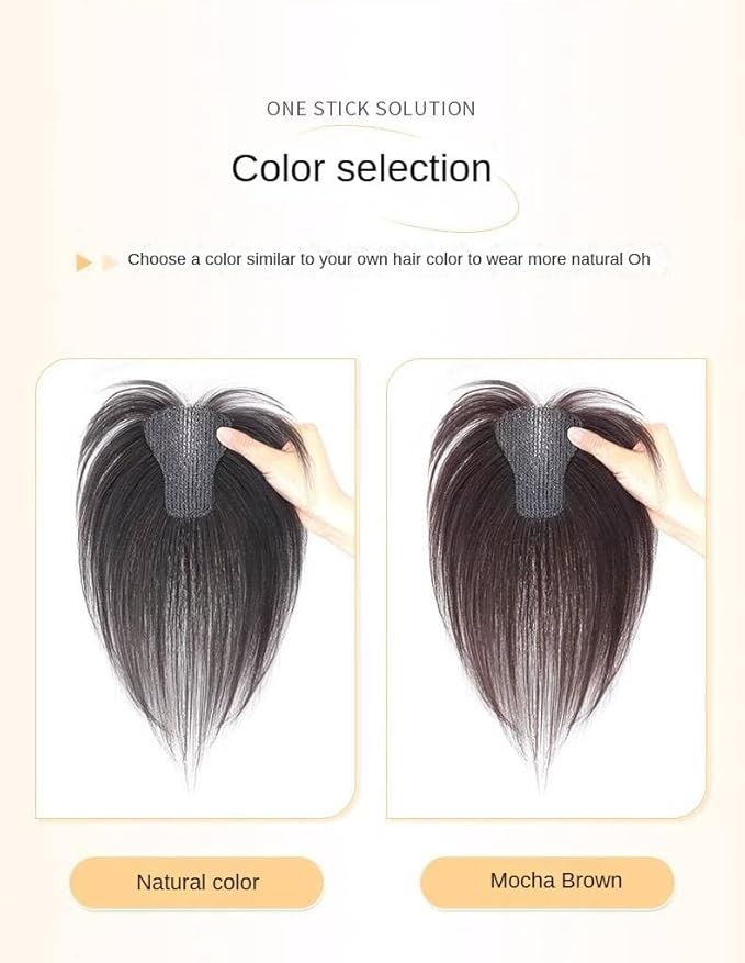 Hook and Loop Strap Human Hair Bangs No Clips Magic Paste Toppers For Women Female Upgrade Sewing Stickers Increase Volume of Fluffy Hair Patches (Dark Brown Air Bangs 6x8cm)