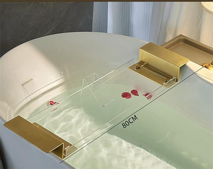 WANLIAN 33 Inch Luxury Bathtub Caddy Tray - Shelf for Shower Storage Organizer for Bathtub Clear-B