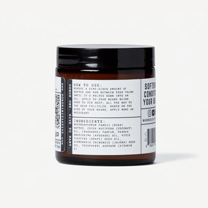 Honor Initiative Beard Butter - Lemongrass Citronella &amp Eucalyptus - Softens &amp Conditions Beard Hairs - Only Clean &amp Simple Ingredients - 3.4 fl. oz.