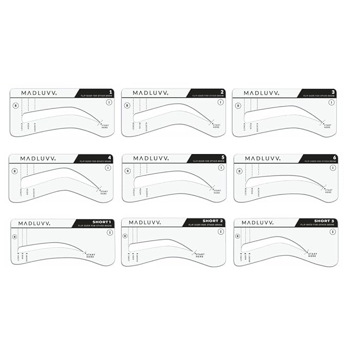 MADLUVV Brow Stamp Kit with Brow Stencils ? Easy Eyebrow Shaper for Natural-Looking Brows ? Popular Eyebrow Stencil Kit Used by Professionals ? 9 Shapes Spoolie Travel Bag &amp Stamp (Light Grey)
