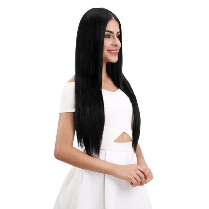 REECHO 20 Straight Long 4 PCS Set Thick Clip in on Synthetic Hair Extensions Dark Brown with Little Reddish