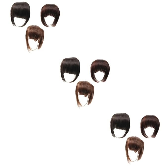 NOLITOY 9pcs Fashionable Women Hair Accessories Black Head Hair Wig Replacement Bangs Straight Extensions Flat for Heart Long Face Shapes