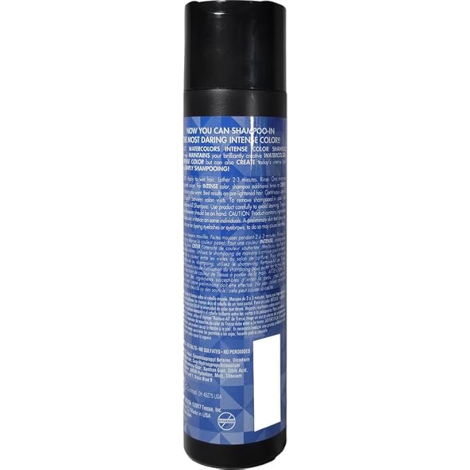 Watercolors by Tressa INTENSE 3-in-1 Color Depositing Shampoo Semi Permanent Hair Color Hair Dye Shampoo for Curly Dry and Normal Hair 8 fl oz - BLUE