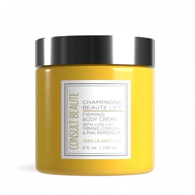 Consult Beaute Champagne Lift Hydrating Firming Body Cream with Pink Pepperslim for Crepey Skin Moisturizer Tightens Tones &amp Hydrates Dry Skin on Arms &amp Legs - Vanilla Absolute 8 oz.