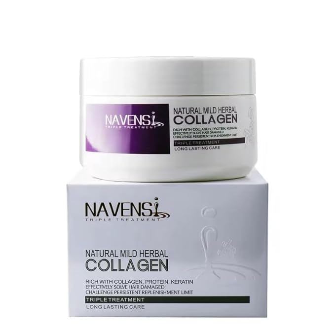 Navensi Natural Mild Herbal Collagen Triple Treatment Hair Care Moisturizing with Protein and Keratin pH Balancing hair mask. 16.9 floz