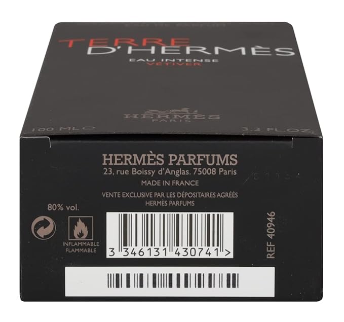 Hermes Terre D'Herm Eau Intense Vetiver Eau De Parfum for Men 3.3 Ounce