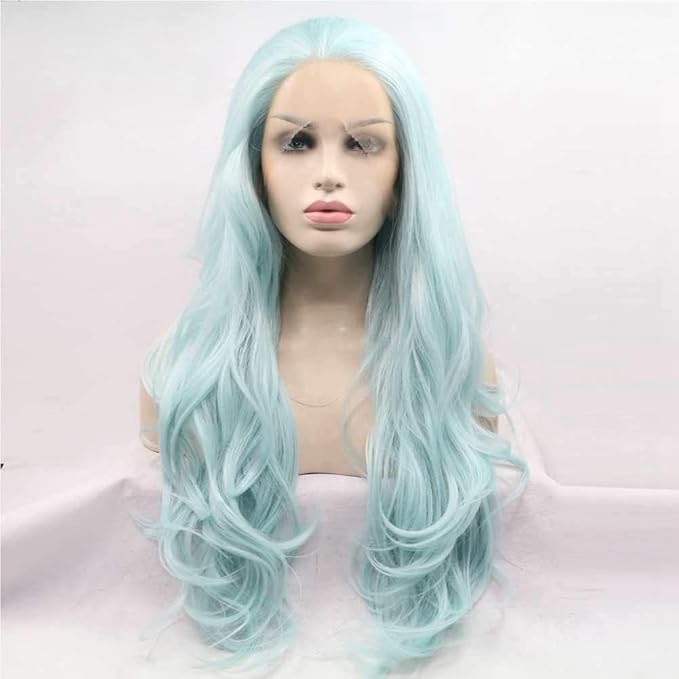xiweiya Long Mint Green Wigs Long Body Wavy Synthetic Blue Green Lace Front Wig Heat Resistant Fiber Hair Replacement Full Wig For Women 13x3 Lace Wig 24inch