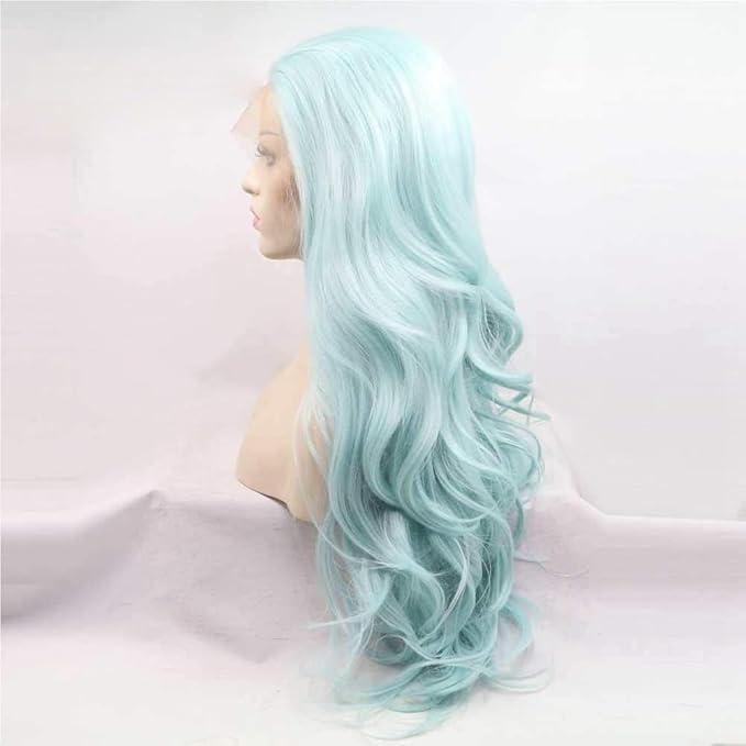 xiweiya Long Mint Green Wigs Long Body Wavy Synthetic Blue Green Lace Front Wig Heat Resistant Fiber Hair Replacement Full Wig For Women 13x3 Lace Wig 24inch
