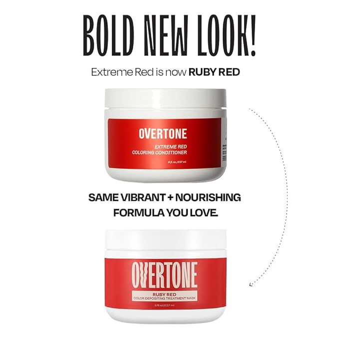 Overtone Semi Permanent Hair Color Conditioner Extreme Red is now Ruby Red 8 oz Nourishing Damage-Free Color Depositing Mask for All Hair Types with Shea Butter &amp Coconut Oil Cruelty-Free
