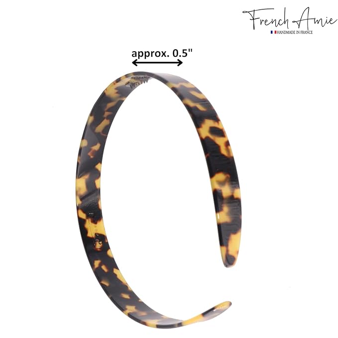 French Amie Wide 1/2 Celluloid Handmade French Hair Head bands Fashion Headbands for Women Very Flexible Strong Hold Grip Headbands Non Slip Durable Styling Girls Paris Women's Hair Accessories Made