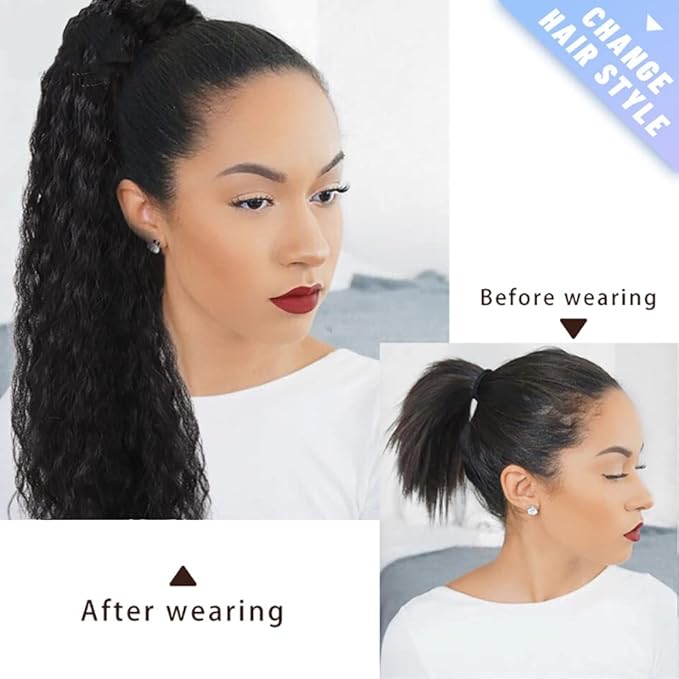 Hair Accessories 22 Long Curly Ponytail Extension Hairband Hair Clip Synthetic Puffy Ponytail Hair Extension Wrapped Bun Women's Wig Hair Pieces For Women(16)