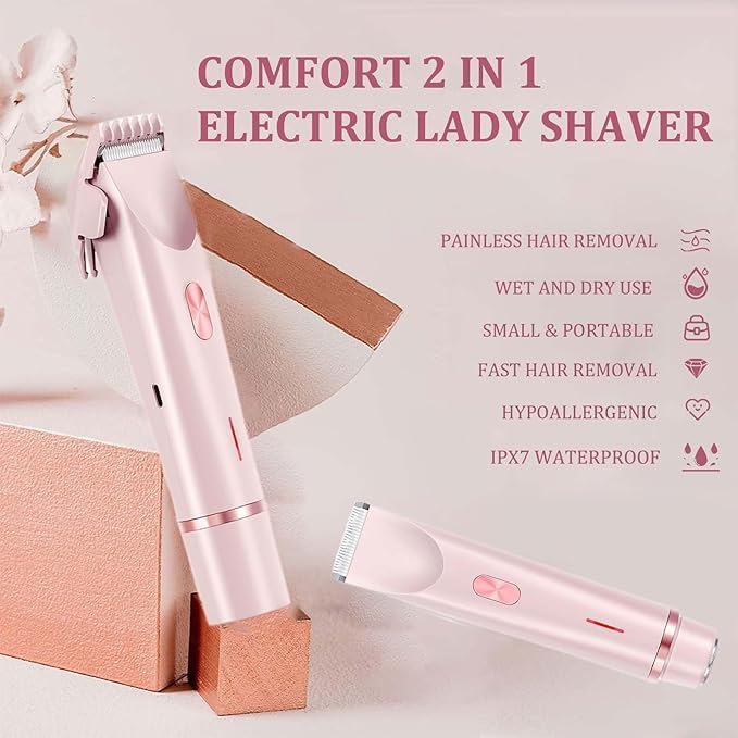 IUI Beauty Shaver IUI Beauty Electric Shaver 2-in-1 Painless Bikini Hair Trimmer Gentle &amp Safe on The Go Smooth and Painless IPX7 Waterproof Dual-Head Design Wet &amp Dry Use Leafverve(Pur