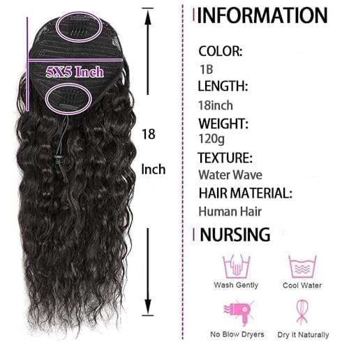 26 Inch Drawstring Human Hair Ponytail Extension Natural Black for Women Water Wave Pony tail Clip in Extensions Corn Wave Ponytail 100% Unprocessed Brazilian Human Hair