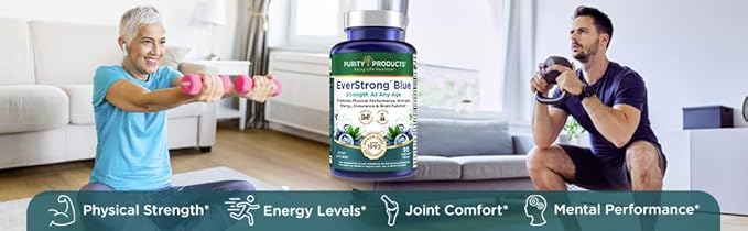 Purity Products EverStrong Blue Strength Building + Brain Boosting w/Muscle Matrix Blend ft. Creatine Monohydrate + More PurityBlue Organic Blueberry Complex 1000 IU Vitamin D3-90 Tablets