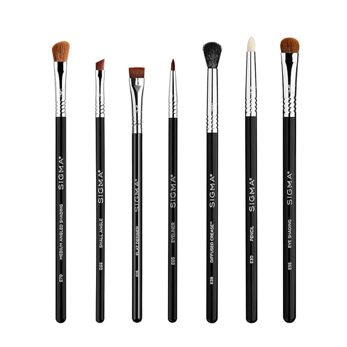 Sigma Beauty Basic Eye Makeup Brush Set ? Classic Eye Makeup Brushes with Premium Fibers and Sleek Durable Handles for Eyeliner Eyeshadow &amp Eyebrows Includes 7 Black Makeup Brushes
