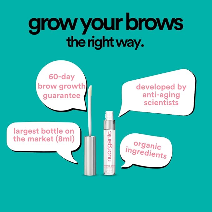 nuorganic 'Cosmic Brow' Eyebrow Serum for Growth | Natural Eye Brow Serum for Thicker Longer More Defined Brows | 4 Months Supply XL Size | Cruelty Free Made in USA