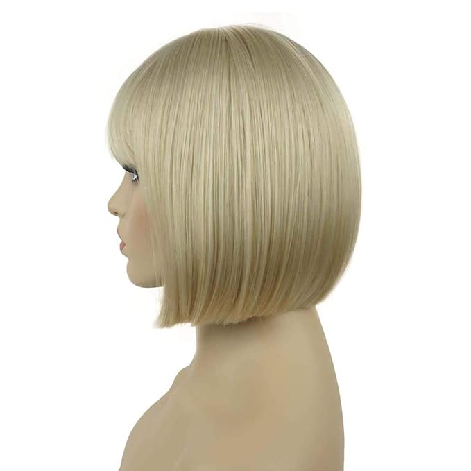 Lydell 8 Straight Short Bob Hair Flat Bangs Cute Central Dot Skin Top Heat Resistant Synthetic Wigs (122)