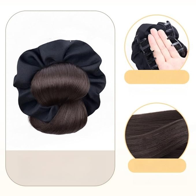 Hair Bun Hairpiece Claw Clip in Bun Chignon Fake Ponytail Hair Extension Wig for Women Daily Party (Dark Brown Color)