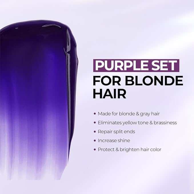 Karseell maca power Purple Hair Mask and Purple Shampoo Set Neutralizes Brass &amp Yellow Tones for Blonde Gray Silver Color Treated Hair 2 x 16.9floz