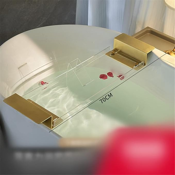 WANLIAN 33 Inch Luxury Bathtub Caddy Tray - Shelf for Shower Storage Organizer for Bathtub Clear-B