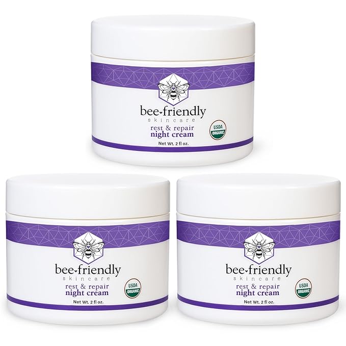 BeeFriendly Organic Night Cream USDA Certified Organic Deep Hydrating &amp Moisturizing Night Time Eye Face Neck &amp Decollete Cream for Women and Men Anti Aging Anti Wrinkle 6 oz - 3 Pack
