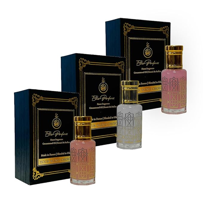 Musk Tahara Combo 3Pc Set 3 x 12mL - Alcohol Free Arabian Body Oil Perfume with Glass Dapper (WHITE MUSK+PINK MUSK+ BLUEBERRY MUSK)