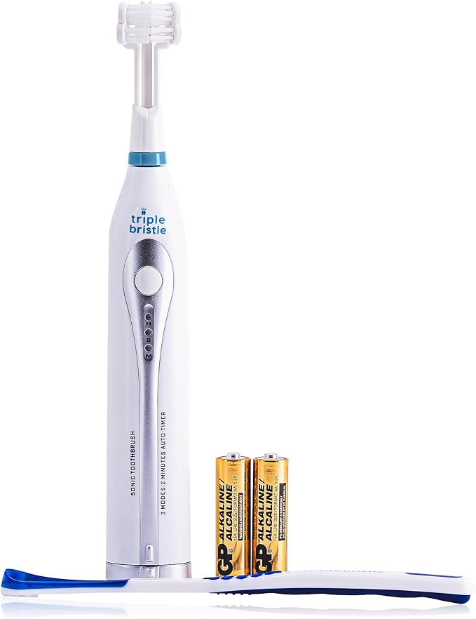 Triple Bristle GO 3-Sided Sonic Electric Toothbrush with Soft Nylon Bristles Travel Brush for Kids Adults Autism and Special Needs
