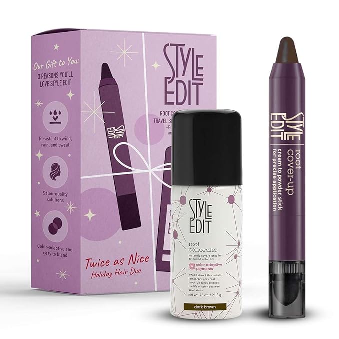 Style Edit Travel Essentials Hair Duo Root Touch Up Spray and Root Cover-Up Stick | Instant Gray Root Concealer for Grays and Roots Coverage | Dark Brown