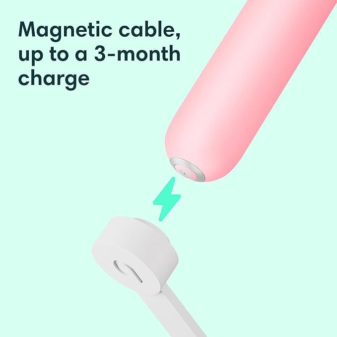 Quip Rechargeable Smart Sonic Toothbrush for Adults - Timed Electric Toothbrush with Bluetooth &amp Rewards App - Replaceable Brush Head Soft Bristles Metal Handle - Travel Toothbrush - All-Pink