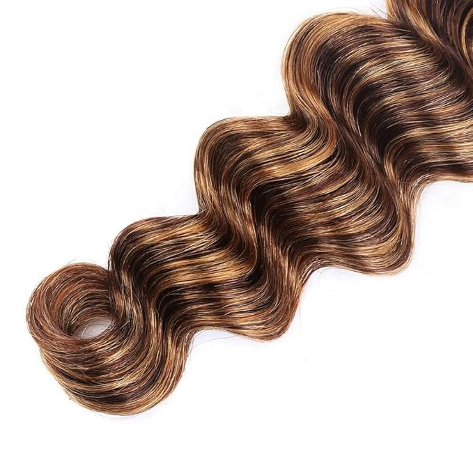 Highlight Brown Human Hair Bundles Ombre Brown Bundles #4 Deep Wave Bundle 16 inch P430 Deep Wave Bundle