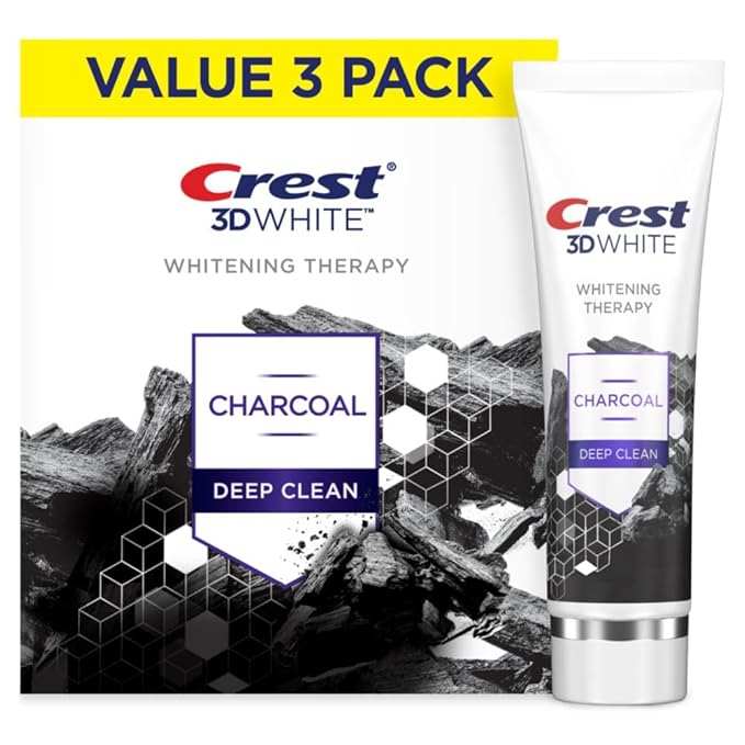 Crest 3D White Whitening Therapy Charcoal Deep Clean Invigorating Mint Teeth Whitening Toothpaste 4.6 oz Pack of 3 Anticavity Fluoride Toothpaste Gently Brightens Teeth Strengthens Enamel
