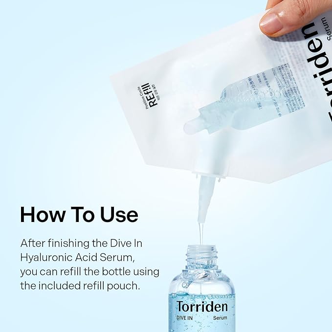 Torriden DIVE IN Serum 1.69 fl oz + refill pouch 1.69 fl oz | Deep Hydration to Get Glow Skin | Hyaluronic Acid Panthenol Allantoin | Korean Facial Serum