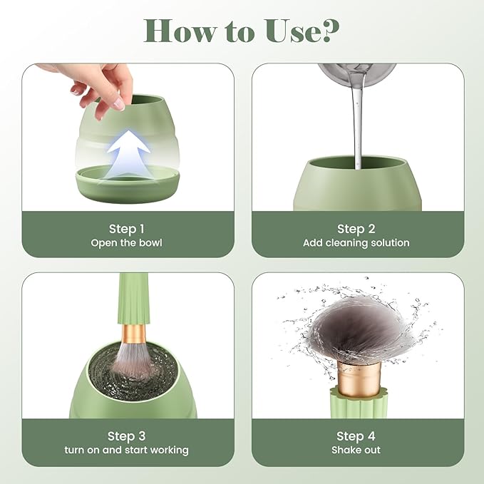 Electric Makeup Brush Cleaner Machine -15000RPM Fast Deep Cleaning and Dry Make Up Brushes Efficient Cleaning with Storage Cas Portable Spinning Washer Gift for Women-Green