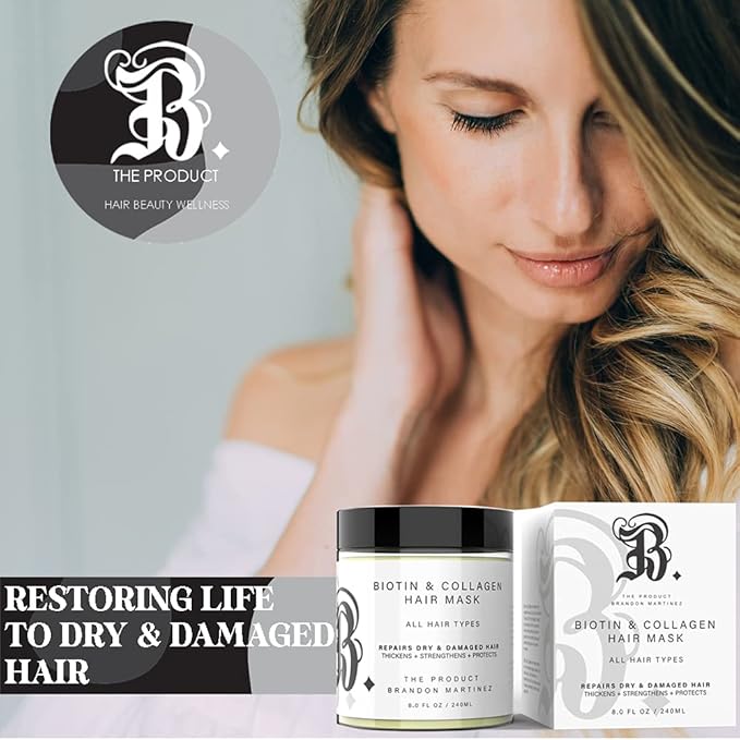 Biotin and Hydrolyzed Collagen Hair Mask for Dry &amp Damaged Hair with Aloe Vera Avocado Oil Vitamin E Oil (8oz)