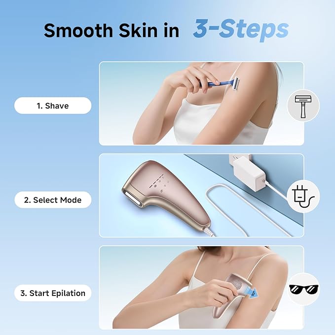Painless IPL Laser Hair Removal for Women &amp Men 39°F Sapphire Ice Cooling Technology At-Home Laser Hair Removal Device for Face Armpits Legs Bikini &amp Whole Body Long-Lasting Results