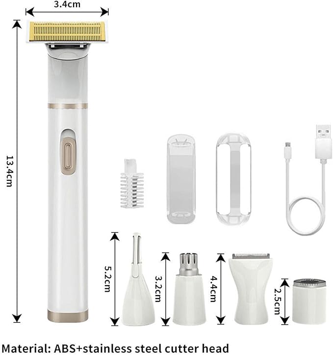 Electric Bikini Trimmer for Women - 5 in 1 Electric Shaver for Women Waterproof Pubic Hair Trimmer and Facial Hair Remover Replaceable Razors &amp Nose Hair Trimmer Rechargeable Women's Grooming K