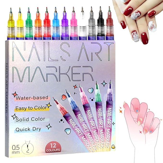 2026 New 12 Colors Nail Art Pens Set Nail Art Markers for Gel Nails DIY Nail Art Marker Drawing Painting Liner Pen Nail Art Tools for Dotting Drawing Painting Point Liner DIY (12 colors)