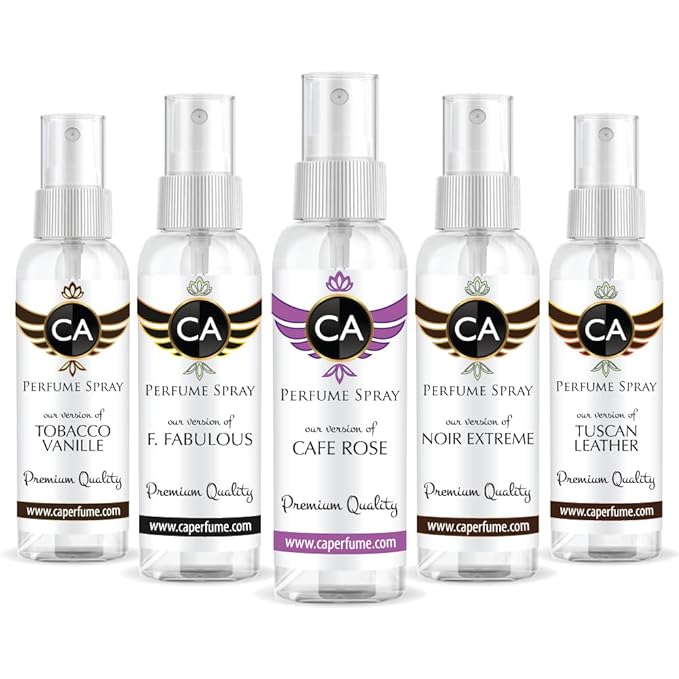 CA Perfume (Designer Perfume Set Set For Men Impression Of (Tobacco Vanille Fabulous Cafe rose Noir Extreme Tuscan Leather) Long Lasting Fragrance Body Oil 2oz/60ml x 5