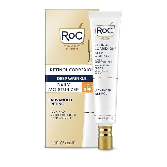 RoC Retinol Correxion Deep Wrinkle Daily Face Moisturizer with Sunscreen SPF 30 for Fine Lines Dark Spots Post-Acne Scars 1 Ounce (Packaging May Vary)
