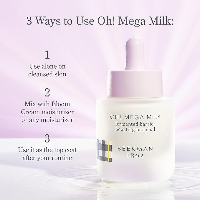 Beekman 1802 Oh Mega Milk Facial Oil - Hydrating Vitamin C &amp Niacinamide Serum - Repairs Skin Barrier - For Dry/Aging Skin - Fragrance Free &amp Sensitive Safe