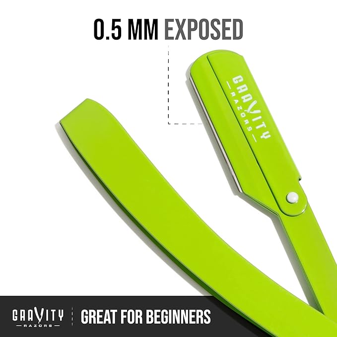 GRAVITY RAZORS Professional Straight Razor Kit ? Minimal Exposure Includes 10 Premium Blades 0.5mm Exposed Green