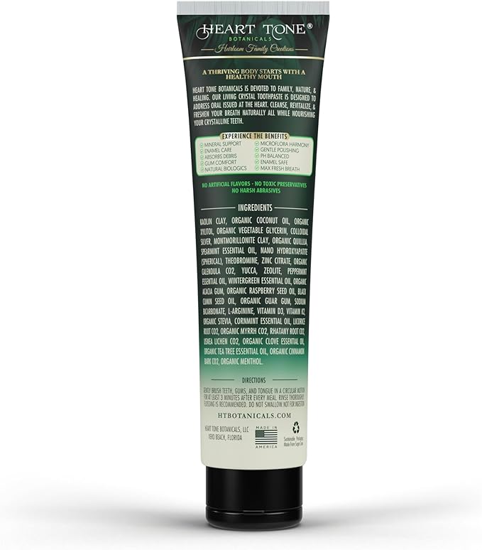 Living Crystal Toothpaste | Fluoride Free | Natural &amp Remineralizing Hydroxyapatite Toothpaste | Sensitive Teeth | Theobromine Strengthens Enamel | Minty Fresh