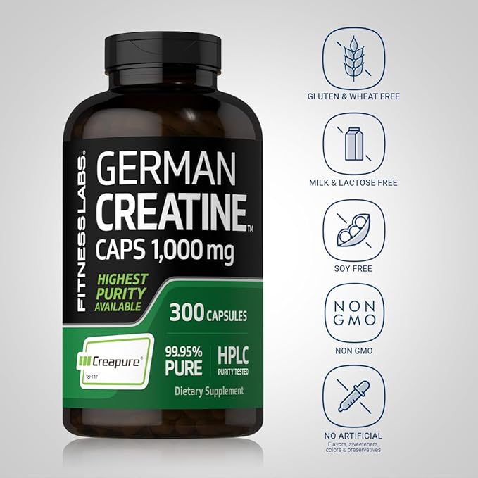Fitness Labs German Creatine Monohydrate | 1000mg | 300 Capsules | Supplement for Women and Men | Non-GMO Gluten Free