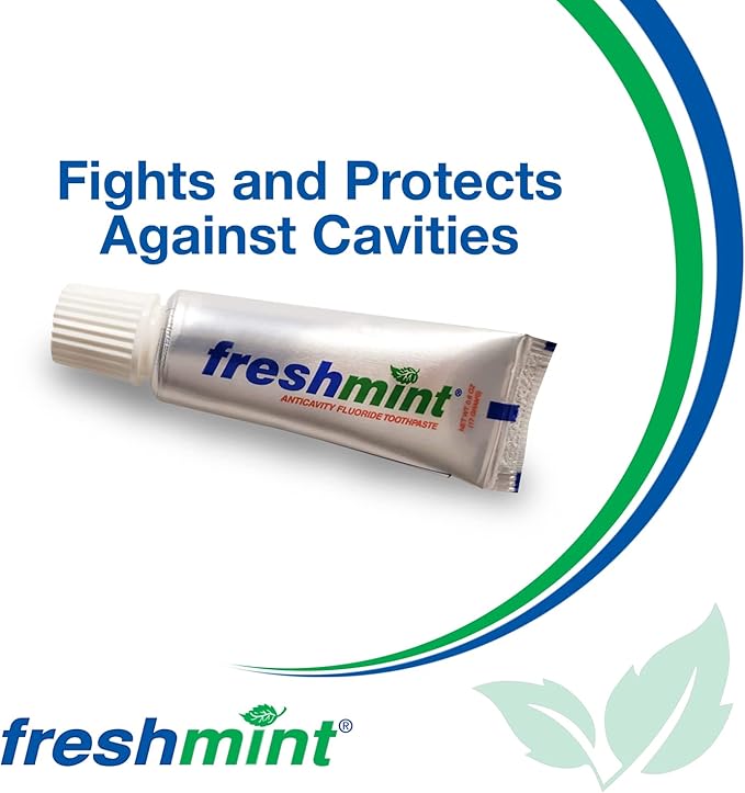 144 Tubes of Freshmint 0.6 oz. Anticavity Fluoride Toothpaste Metallic Tube Tubes do not have Individual Boxes for Extra Savings Travel Size